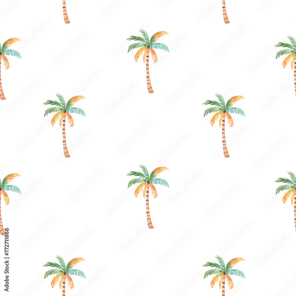 Cute Watercolor Palm Seamless Pattern