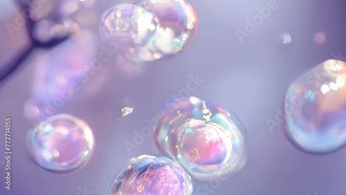 Wallpaper Mural Round soap bubbles shimmer in iridescent colors, floating against a soft, purple-tinted background. Light reflects off the surface of the bubbles, creating a fantastical atmosphere.  Torontodigital.ca