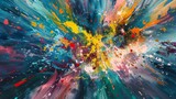 Bold strokes of paint converge in a chaotic yet beautiful abstract explosion