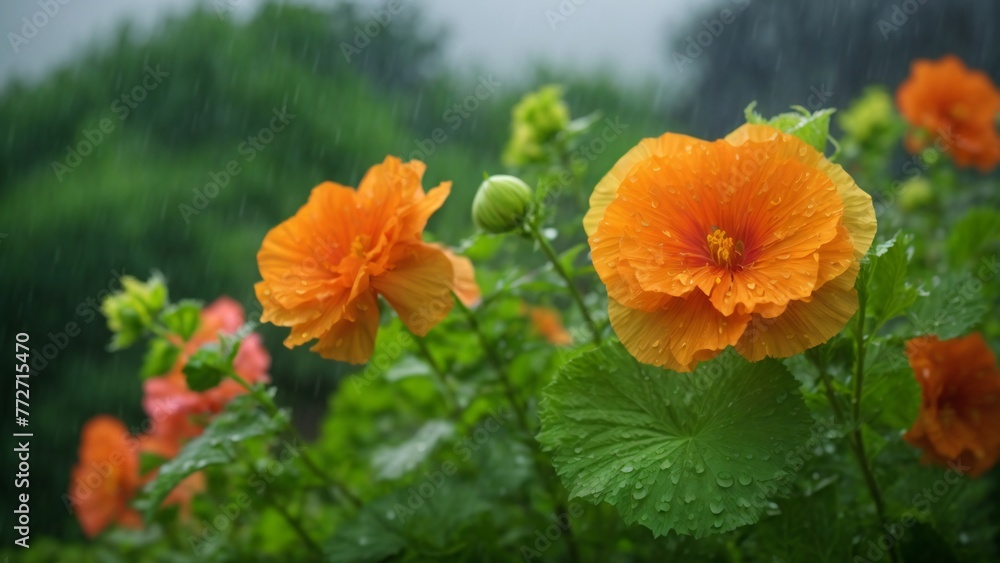 Obraz premium Alcea Flowers Close Up Macro View