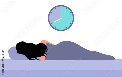 Healthy lifestyle sleeping girl and eight hours clock.