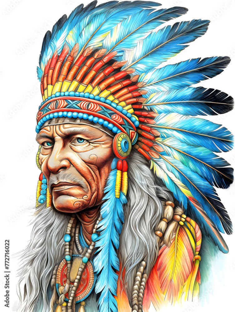 A Warrior man artwork combining different cultures. Headdressed feathers warrior illustration for t-shirt or poster A Warrior man artwork combining different cultures. Headdressed feathers warrior illustration for t-shirt or poster