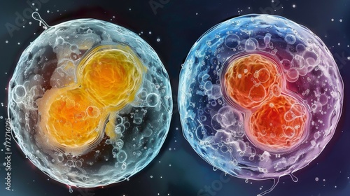 A sidebyside comparison of a healthy fertilized egg cell and an unfertilized egg cell with noticeable differences in color and structure. photo
