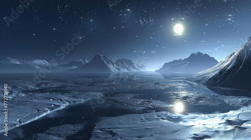The night sky is a canvas of stars punctuated by the eerie glow of the moon. In the midst of this ethereal glow a frozen surface reflects . . © Justlight