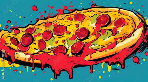 Pop Art illustration of a slice of pizza, Generative ai.