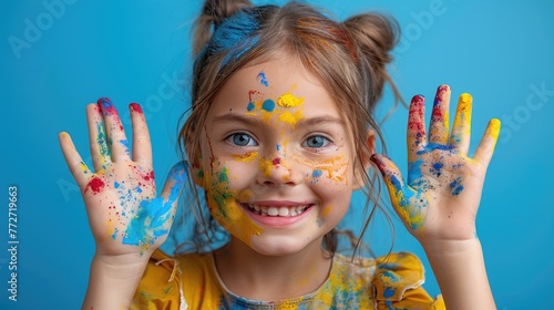A child's pride showing off homemade artwork photo
