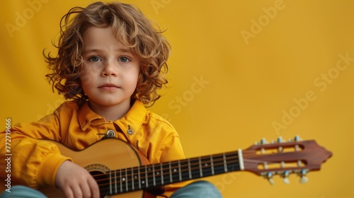 A child's serious demeanor while playing a musical instrument