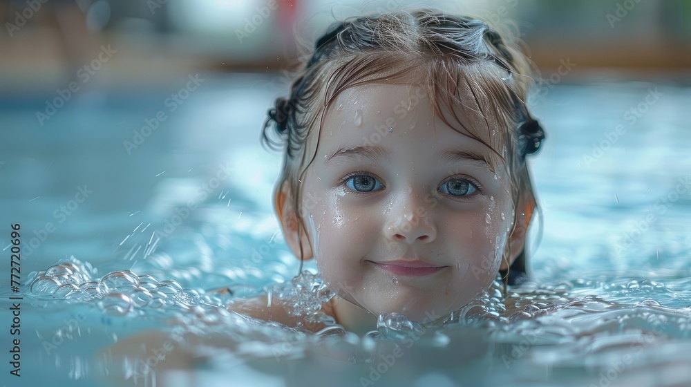 A young girl's excitement at learning to swim A young girl's excitement at learning to swim