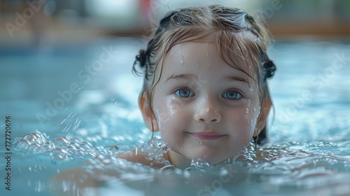 A young girl s excitement at learning to swim