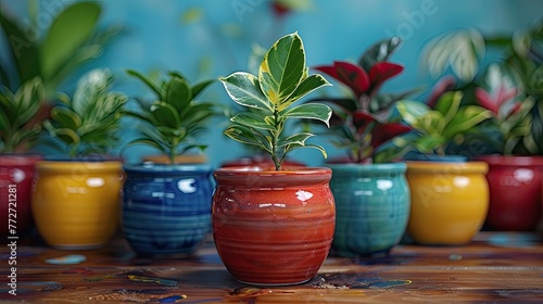 Someone hand-painting ceramic pots for indoor plants