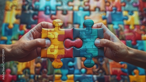 Two people working together to solve a complex puzzle room photo
