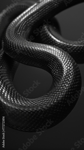 snake slithers gracefully, its sleek black scales shimmering in the sunlight, a testament to its exquisite skin. photo