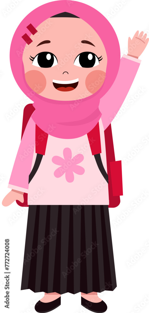Cute hijab girl.  Character moslem girl hijab. Cute girl cartoon with hijab.