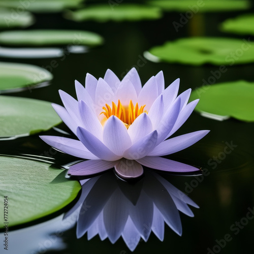 Lotus flower on the water in the pool. Nature background.