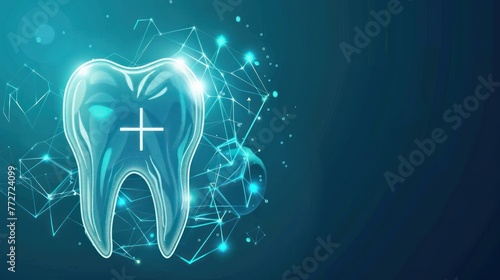Banner with healthy tooth. Protecting dental health and medical care concept 