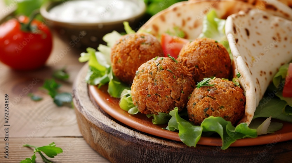 A delectable plate of Lebanese falafel, crispy and golden brown on the outside, A delectable plate of Lebanese falafel, crispy and golden brown on the outside,