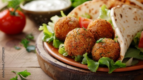 A delectable plate of Lebanese falafel, crispy and golden brown on the outside, 