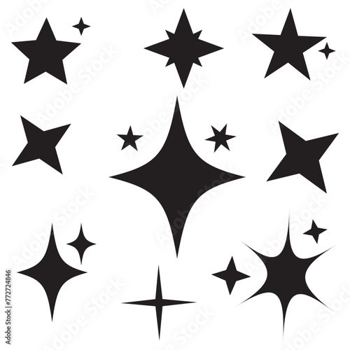 Sparkling star icon. Sparkle star shine icons. Shinny clean stars pop up. Shooting stars glitter vector illustration in yellow color.