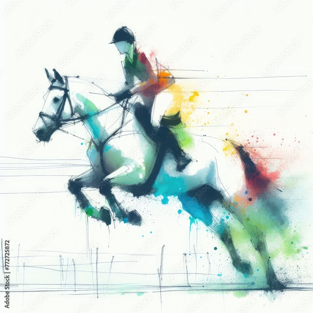 EQUESTRIAN in watercolor paint illustration with Generative AI.