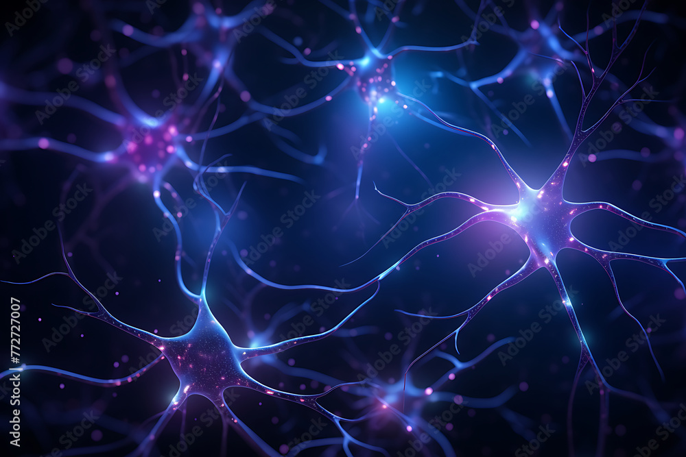 Neural network with glowing synapses, representing a complex and intricate map of brain activity and communication. Generative AI Neural network with glowing synapses, representing a complex and intricate map of brain activity and communication. Generative AI