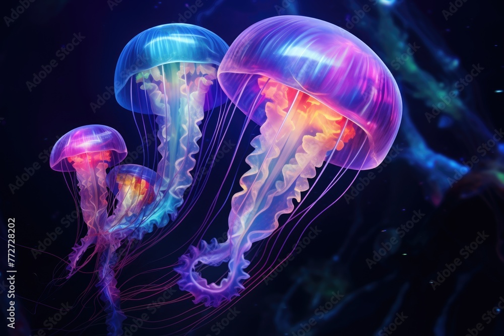 Luminous Jellyfish with Bioluminescent Effect in the Deep Sea Luminous Jellyfish with Bioluminescent Effect in the Deep Sea