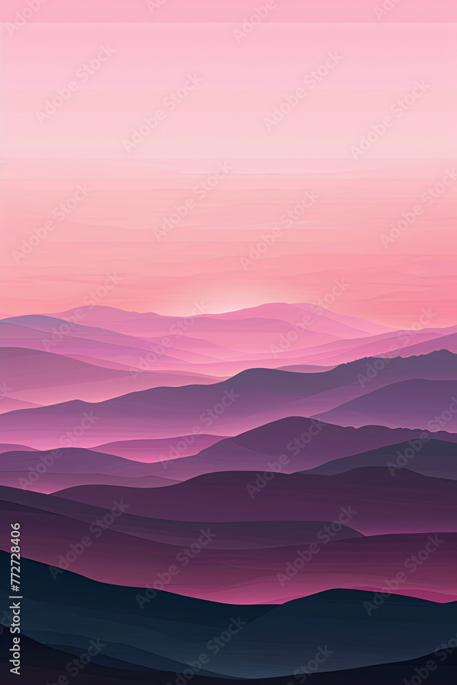 Gradient color pink hills during the sunrise, minimalism style
