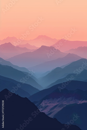 Gradient color mountains during sunset, minimalism style © grey