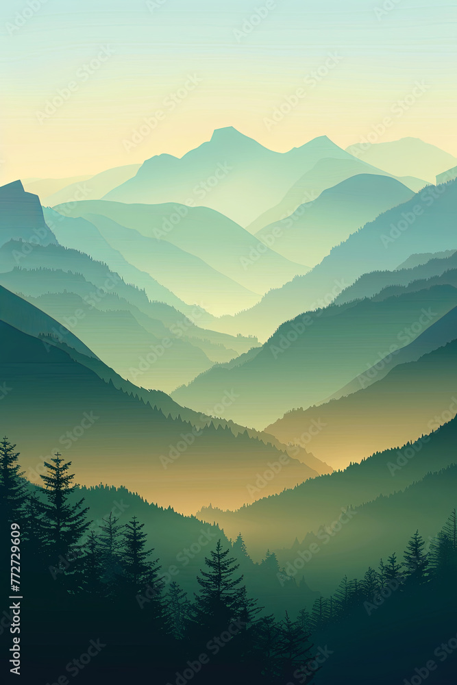 Gradient color mountains during sunset, minimalism style
