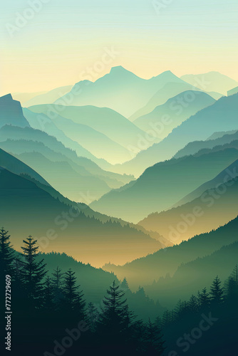 Gradient color mountains during sunset, minimalism style © grey