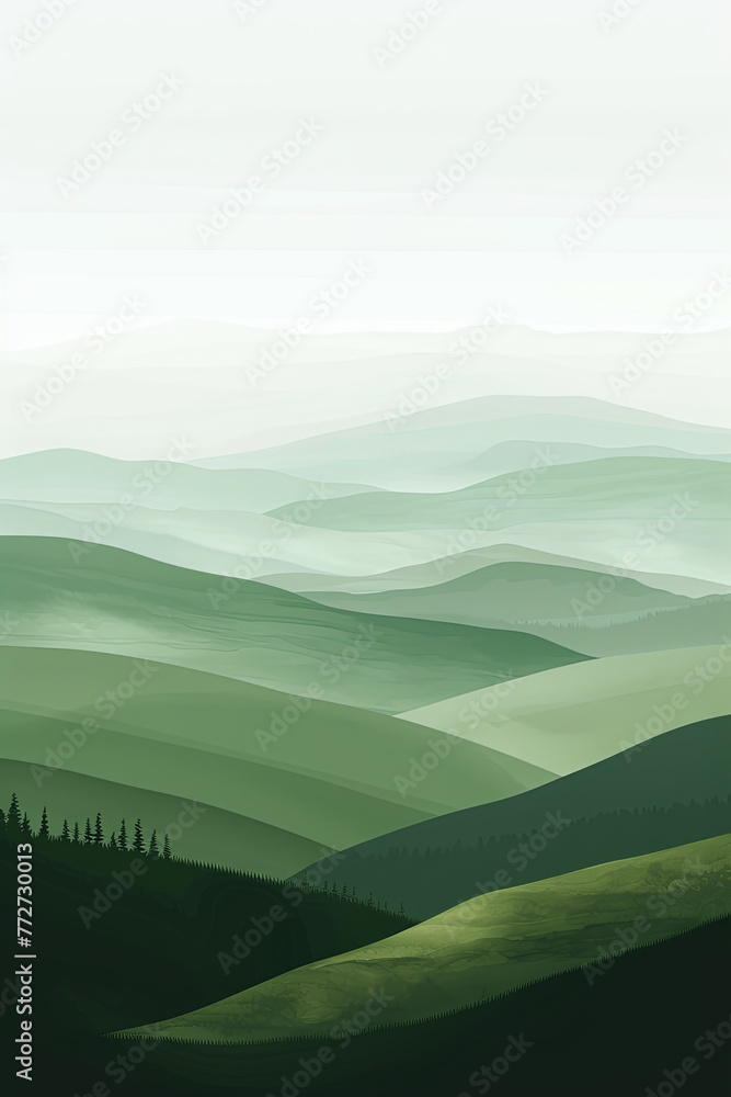 A gradient color green hills, minimalism style