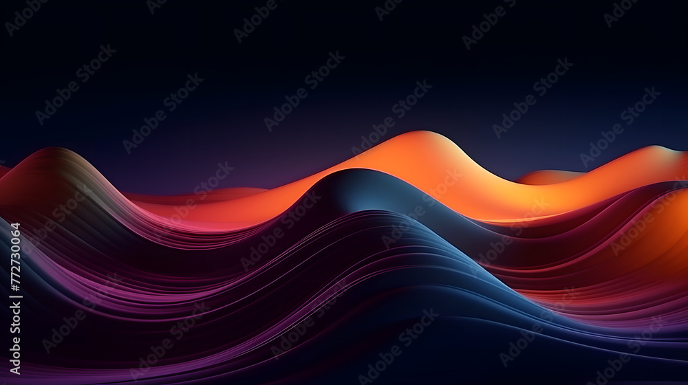 A colorful abstract landscape with purple and orange desert hills. The colors are vibrant and the hills are curved giving the impression of a dynamic energetic scene