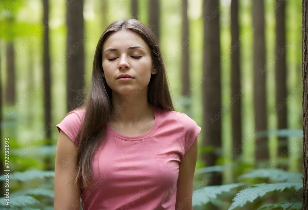 Tranquil Woman in Green Forest Tranquil Woman in Green Forest