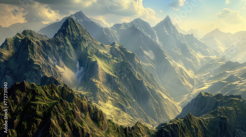 A breathtaking view of majestic peaks and valleys