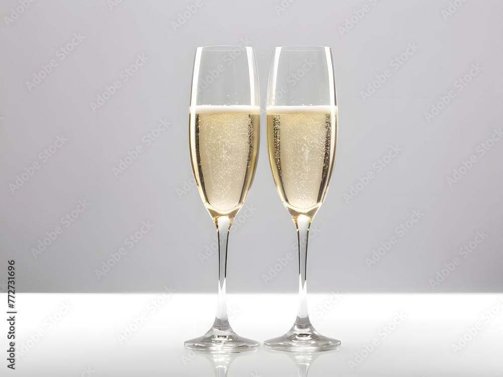 two glasses of champagne isolated on white background  cheers!