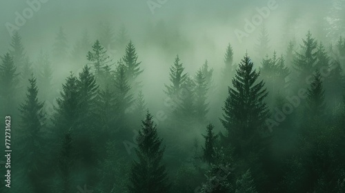 Forest under PM25 smog  close shot  trees barely visible  muted green  detailed branches