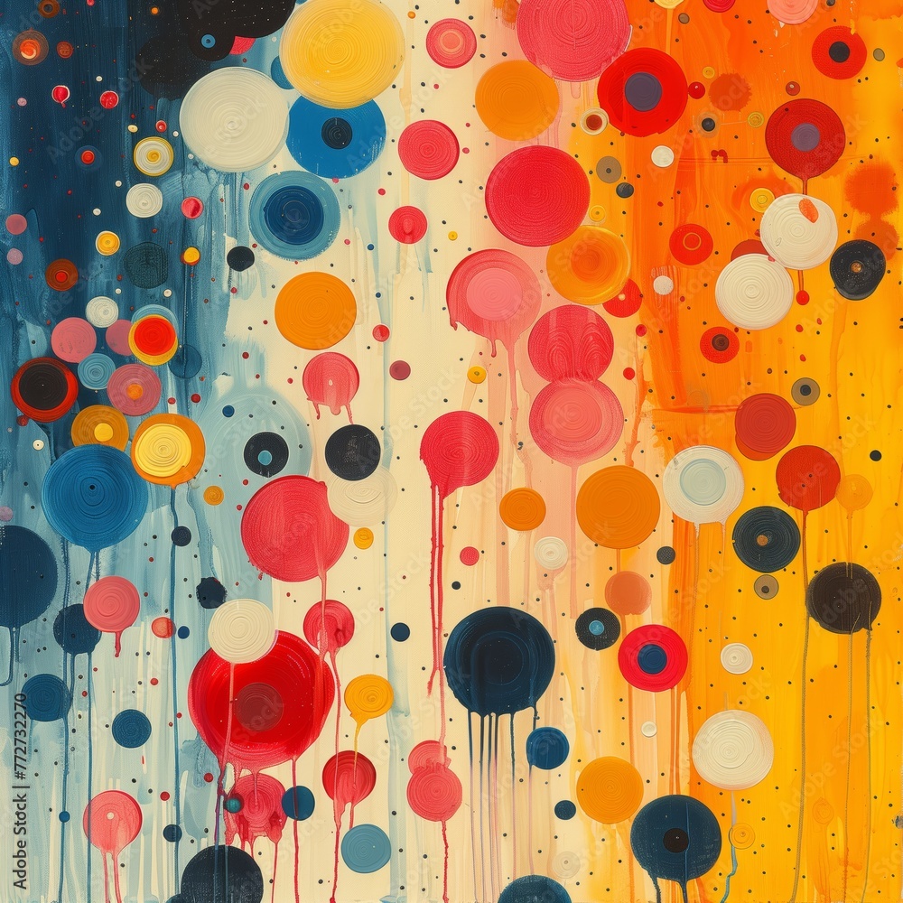 Painting with red white and blue bubbles, heavy brush texture Painting with red white and blue bubbles, heavy brush texture