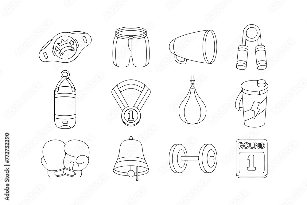 Hand Drawn Doodle Boxing Illustration Set Hand Drawn Doodle Boxing Illustration Set
