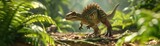Baby boy, 3D dinosaur land backdrop, close perspective, prehistoric creatures, sharp details, adventurous look