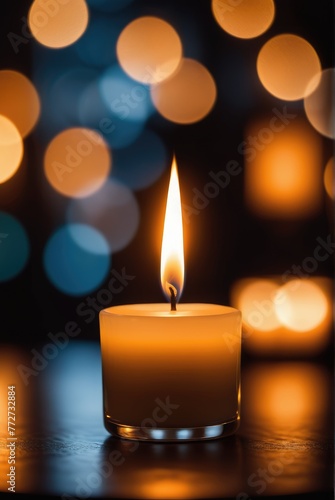 A candle standing elegantly against a blurred bokeh background
