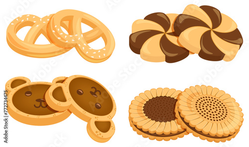 Various Shaped Cookies Set: Pretzel, Teddybear, Flower & Chocolate Sandwich 