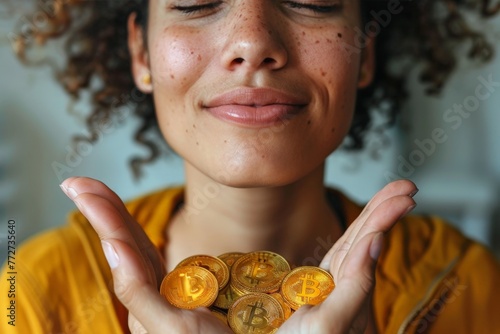 Woman surrounded by a lot o...
