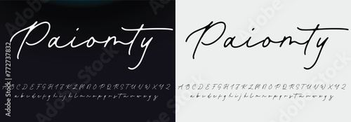 Lettering signature font isolated on grey background. brus style alphabet. Vector logo letters.