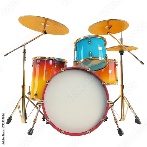 Whimsical 3D drum kit with a colorful design, highlighting rhythm and music production elements