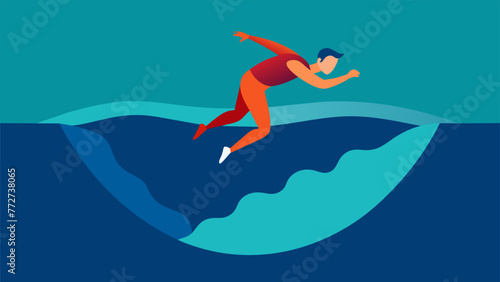 An illustration of a person diving into a deep pool of water representing the deep dive into the depths of the unknown that scientists must