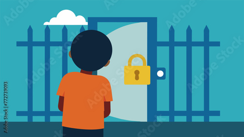 A child looking at a locked gate representing the impact of strict and authoritarian parenting on a childs ability to explore and express