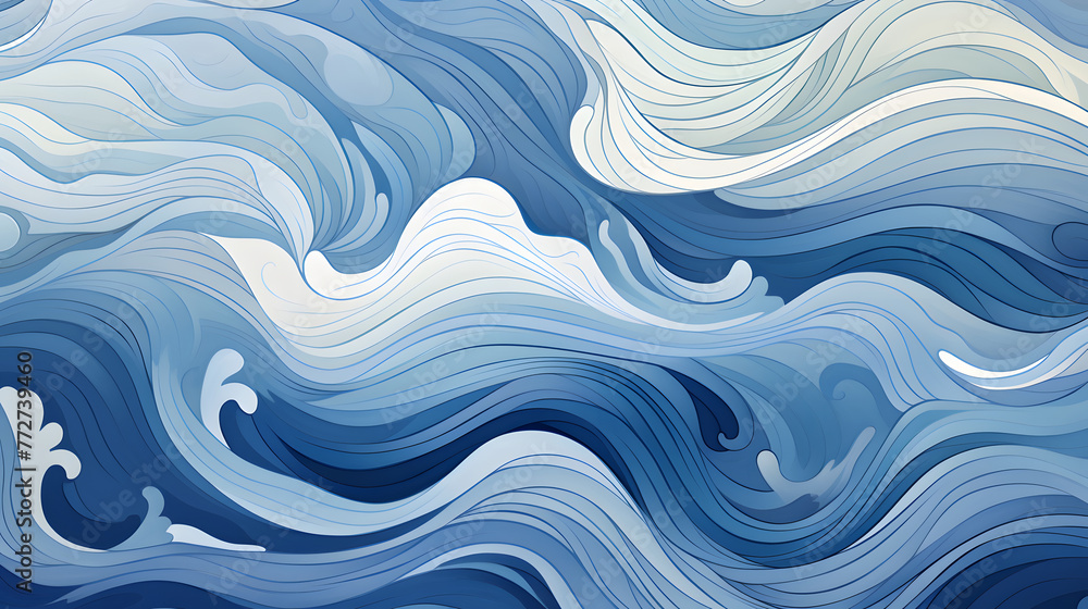 A painted blue ocean with waves in the abstract background. A painted blue ocean with waves in the abstract background.