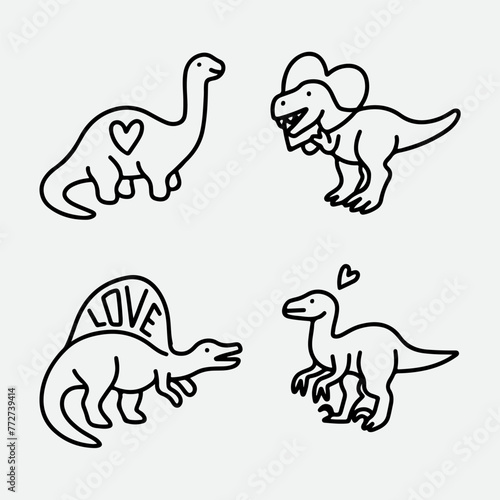 dinosaur with heart shapes doodle set © didmoresucks