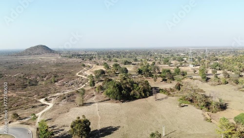 Aerial shot of wide area of barren land in village of Charu near Chatra, Jharkhand. photo