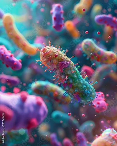 healthy probiotics traveling through your gut detailing medical 3d illustration.