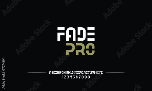 Fade Pro is Sport Modern Italic Alphabet Font. Typography urban style fonts for technology, digital, movie logo design. vector illustration